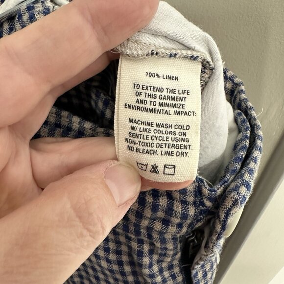 ALEX MILL shorts high waist 100% linen check gingham mom pockets blue gray 8 - Picture 6 of 6